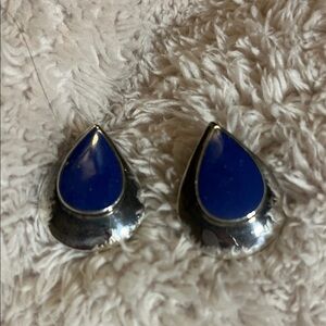 Vintage Lapis and Sterling Silver Teardrop Earrings
